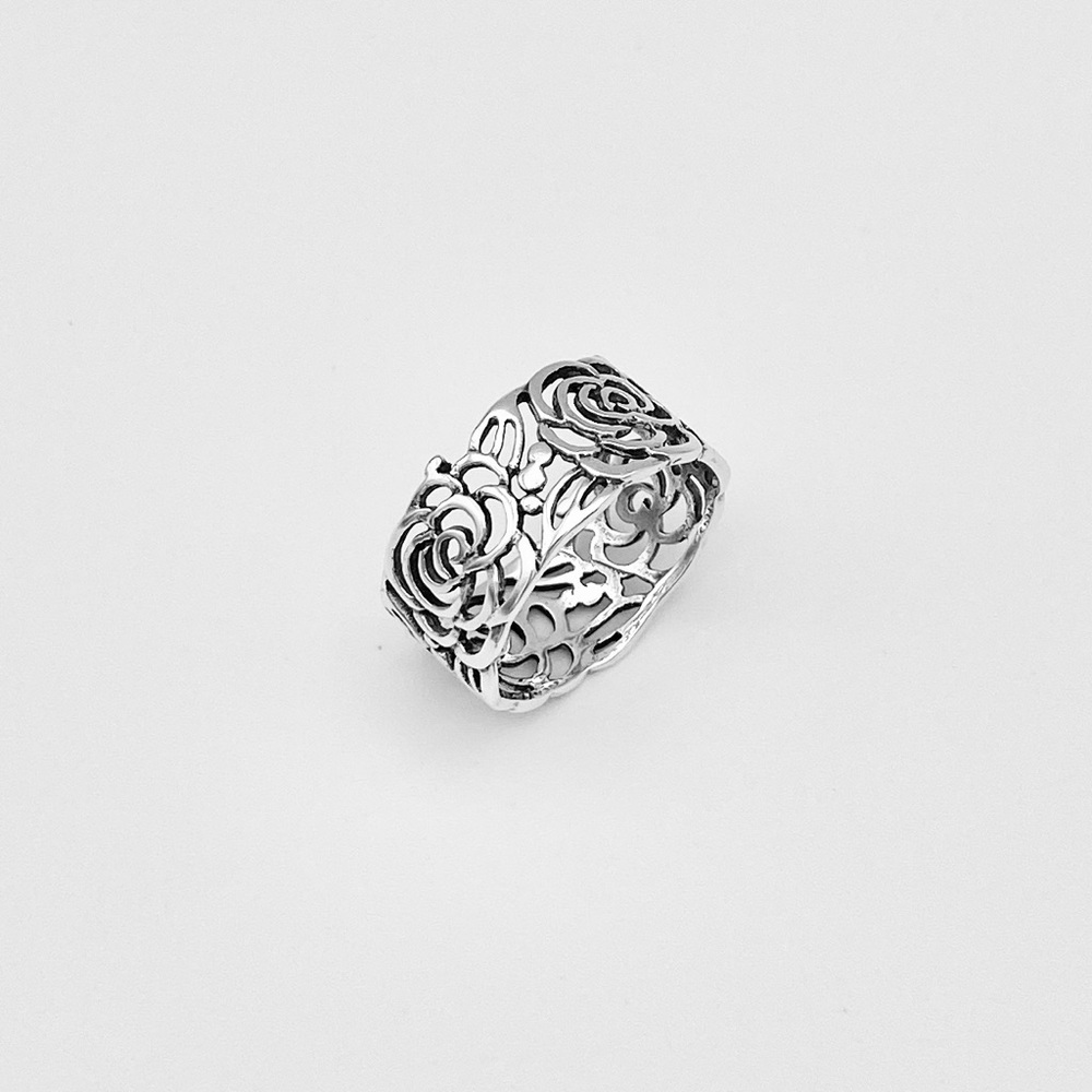 Sterling Silver Eternity Rose Ring, Flower Ring, Statement Rings, Silver Band